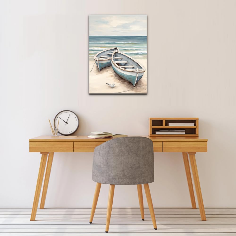 Natuyalo Paint by Numbers Kit with Framed - Boat on Beach Paint by Numbers for Adults Beginner Seascape DIY Acrylic Painting by Numbers Kit Colorful Paintworks Artwork, 12x16 Inch Natuyalo