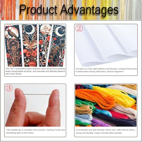 NEGEKFKX 4 Pcs Flower Cross Stitch Bookmark Kit for Adult Beginners,Bohemia Moth Cross Stitch Kits 14 CT DIY Cross Stitch Kits Adult Stamped Bookmark Embroidery Bookmarks Kit NEGEKFKX