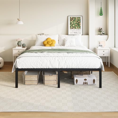 Allewie Full Size Bed Frame, 14 inch Metal Platform Beds with Storage Space, No Box Spring Needed and Easy Assembly, Black Allewie