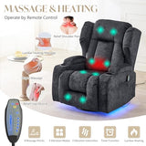 Power Swivel Rocker Recliner Chair for Adults, Dual-Motor Power Recliner with Independent Back & Footrest, Massage & Heat, 3-Sided Lights, USB, Cup Holder, Glider Rocking Chair for Living Room, Gray