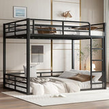 Full Over Full Bunk Bed Frame with Noise Reduced Design, Heavy Buty Floor Bunk Bed with Build in Ladder for Kids, Teens, No Box Spring Needed, Not Include Mattress Bellemave