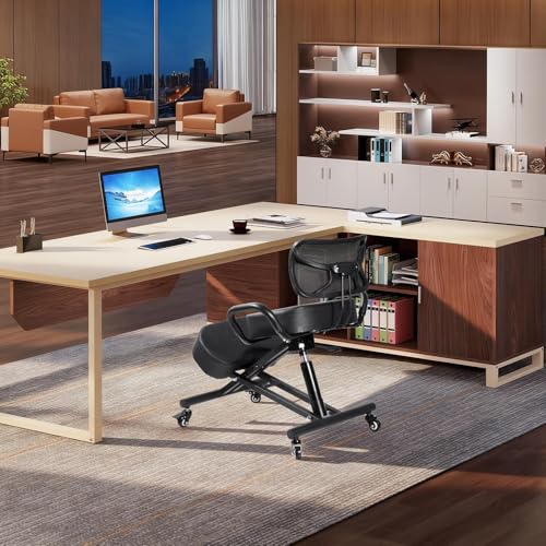 Ergonomic Kneeling Chair Height-Adjustable 32.2-36.2 in Postures Chairs with Lockable Wheels and Armrests Knee Chairs can Hold Up to 220 Lbs Kneeling Ergonomic Chair for Desk Home Meditation,Black Generic