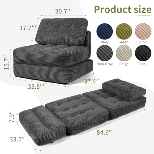 Art3d Folding Sofa Bed, Convertible Sleeper Sofa Bed with Pilow & Back Support, 3 in 1 Long Futon Boneless Couch, Comfy Floor Couch for Living Room, Bedroom, Dark Gray Art3d