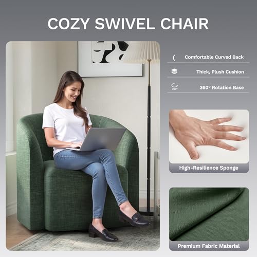 COLAMY Swivel Accent Chair,Swivel Barrel Chair,Upholstered Comfy 360 Degree Swivel Chair for Living Room/Bedroom/Waiting Room/Office(Green) COLAMY