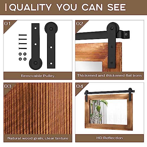 COGOOD Farmhouse Barn Door Mirror - 41" x 26" Rustic Wood Framed Wall Mirror for Bathroom, Living Room, Bedroom Wall Decor (Brown) COGOOD