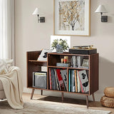 Large Record Player Stand, Mid-Century Vinyl Record Storage Table with Wood Legs and Record Storage, Modern Turntable Stand Holds Up to 300 Albums for Studio, Living Room, Bedroom (Walnut) ORRD