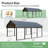 RITERYIFER 12x20 FT Heavy Duty Carport, Black Metal Carports Kits for Garage - Aluminum Car Ports with Steel Shelter Frame Cover for 1 Car or Boats RITERYIFER