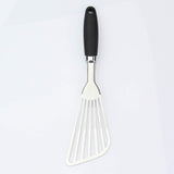 304 Stainless Steel Fish Spatula, Non-Slip Ergonomic Handle Slotted Spatula, Black JXWING