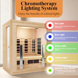 3-4 Person Hybrid Home Wood Sauna, Indoor WiFi Control Far Infrared & Traditional Canadian Hemlock Steam Saunas Spa with Red Light Therapy, 11 Heating Elements & Electric Stove, Accessories, Leftdoor Smartmak