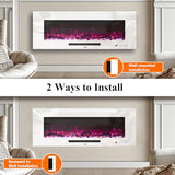 Dreamflame 50" Electric Fireplace, Recessed & Wall Mounted Fireplace Heater 13 * 13 Colors Flame &Fuel Bed w/5 Dimmer, Touchscreen &Remote Control Temp, Overheating Protect, Hardwired, 1500W, White Dreamflame