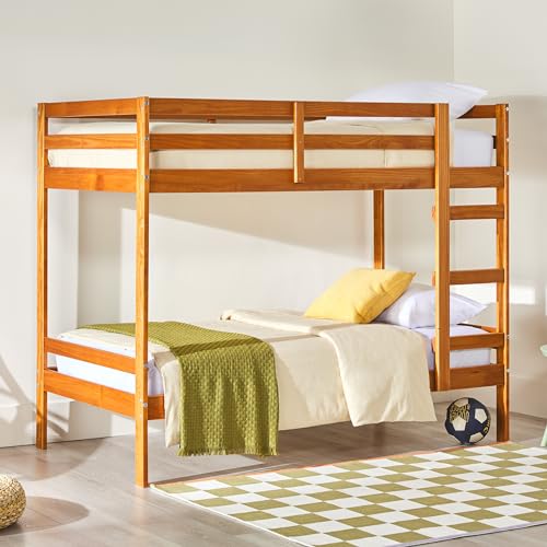 Caramel Twin-Size Children's Bunk Bed Frame by Walker Edison - WoodArtSupply