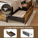 Giantex Full Bed Frame with LED Lights Headboard and 4 Storage Drawers, Metal Platform Bed with Outlets and USB Ports Charging Station, Easy Assembly, No Box Spring Needed, Smart LED Bed Frame Giantex