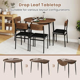 Giantex 5-Piece Dining Table Set for 4, 43.5" Round Kitchen Table and 4 Upholstered Dining Chairs with Drop Leaf Tabletop, Sturdy Metal Frame, Space Saving Farmhouse Dinette Set for Dinette Dinner Giantex