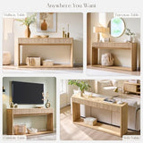 OKD 63" Fluted Console Table for Entryway, Modern Entryway Table with 2 Large Drawers, Long Sofa Table Behind Couch for Living Room, Hallway, Couch, Foyer，Natural Oak OKD