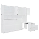 Harper & Bright Designs Twin Size Murphy Bed, Wooden Twin Wall Bed Frame with Closet, Drawers & Desk, White Harper & Bright Designs