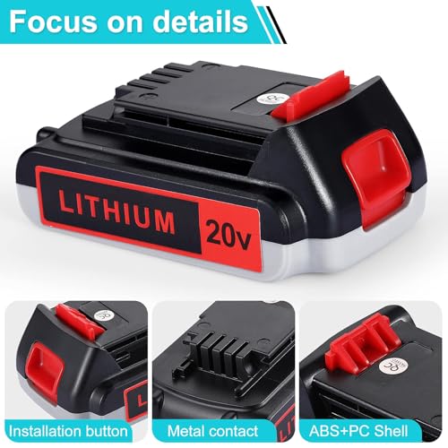 UADCA 2Packs 3.0Ah Replace Battery for Black and Decker 20v Lithium Battery 3000mAh LBXR20 LB20 LBX20 LBXR2040 LB2X4020-OPE LBXR20B-2 Black Decker 20v Max Battery UADCA