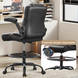 500 lbs Drafting Chair Tall Office Chair with Flip-up Armrests for Standing Desk Executive Ergonomic Computer Leather Desk Chair with Lumbar Support, Adjustable Foot Ring for Home or Drawing Use BOSMILLER