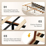 WLIVE Queen Size Upholstered Bed Frame with 4 Storage Drawers and Headboard, Velvet Platform Bedframe, Sturdy Metal & Wooden Slats Support, No Box Spring Needed, Easy Assembly, Beige WLIVE
