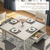 VECELO 5-Piece Square Dining Table Set for 4, 38.2'' Solid Wood Kitchen Table with 4 Upholstered Chairs & 2 Drawers for Dining Room, Kitchen, Small Space, Washed Gray VECELO