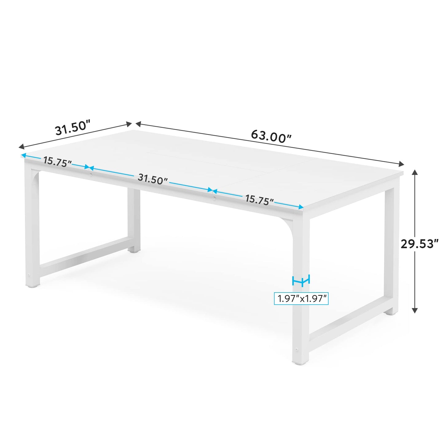 Tribesigns Modern Computer Desk, 63 x 31.5 inch Large Executive Office Desk Computer Table Study Writing Desk Workstation for Home Office, Spliced Desktop, White - WoodArtSupply