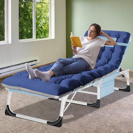 ABORON Heavy Duty Tanning Chair, Outdoor 5-Position Folding Chaise Lounge Chair with Pad, Portable Beach Lounge Chair for Outdoor Sunbathing Patio Pool Lawn Deck Poolside ABORON