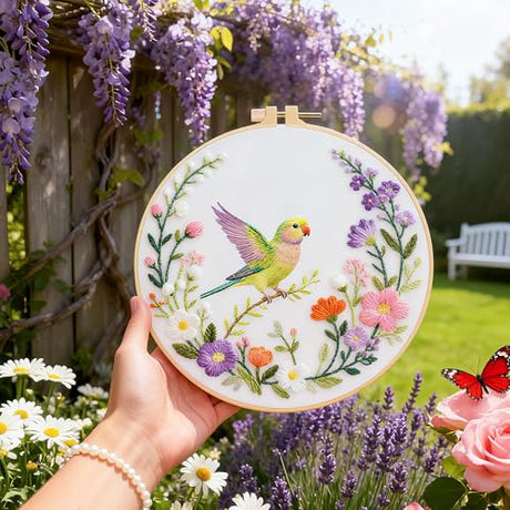 BEUNITONE 4 Set Embroidery Kit for Beginners, Wreath and Bird Cross Stitch Kits, Needlepoint Kits for Adults with Instructions and Full Kit, Elegant Hand Embroidery Patterns for Cloth and Home Decor BEUNITONE