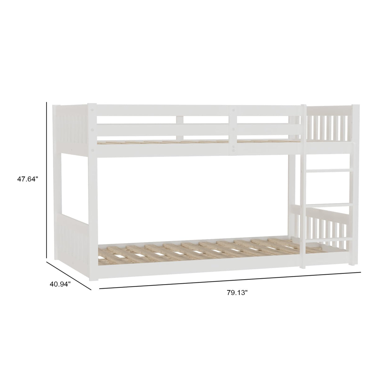 JOYMOR Solid Wood Low Twin Over Twin Bunk Bed for Kids/Toddlers/Junior, Bunk Bed Frame with Guardrails & Ladder for Boys Girls, No Box Spring Needed, White JOYMOR