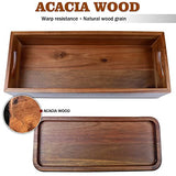 Handcrafted Acacia Wood Toilet Tank Basket Topper & Vanity Tray Set by Demigo Demigo