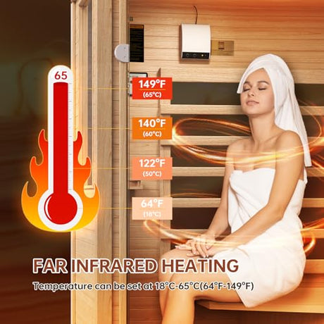 SunSwell 1-2 Person Far Infrared Wooden Sauna Room, Canadian Hemlock Indoor Dry Sauna Spa Room for Low EMF with Bluetooth Speakers and Control Panel, Whole Glass，32.28"x 32.28"x 66.14" SunSwell
