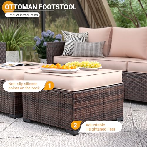 UDPATIO 6 Piece Patio Furniture 7 Seats Wicker Outdoor Sectional, Thick Cushions Patio Couch Chair with Ottoman & Storage Table for Porch, Balcony UDPATIO