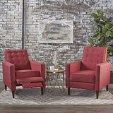 Christopher Knight Home GDFStudio Mervynn Mid-Century Modern Fabric Recliners, 2-Pcs Set, Red / Dark Espresso