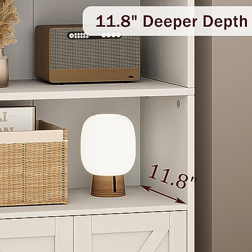 White Industrial Bookcase with Doors - 71.4in Tall Farmhouse Wooden Bookshelves by IDEALHOUSE IDEALHOUSE