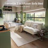 LINSY HOME Futon Sofa Bed, 70" Chenille Futon Couch with Adjustable Backrest Armrest, 3 in 1 Convertible Comfy Loveseat Sleeper Sofa Bed for Small Spaces Dorm Room Apartment Home Office, Beige White LINSY HOME