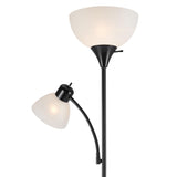 Globe Electric 67135 72" Torchiere Floor Lamp + Adjustable Reading Light, Matte Black, Frosted Plastic Shade, 3-Step Rotary Switch on Socket, Living Room Décor, Reading Light, Home Essentials Globe Electric