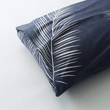 SUSYBAO Plant Patterned Duvet Cover Queen 100% Cotton 3 Pieces Set 1 Hawaiian Tropical Botanical Duvet Cover with Zipper Ties 2 Pillowcases Farmhouse Navy Blue Palm Leaves Print Bedding Set Soft SUSYBAO