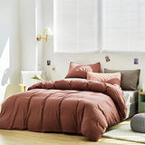 Luxlovery Brick Red Comforter Set King Dark Rust Bedding Comforter Set Solid Blackish Red Breathable Blanket Quilts 3 Piece Bedding Set for King Bed Luxlovery