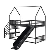 Twin Over Twin Bunk Bed with Slide and Storage Stairs, Heavy Duty Bunk Bed/House Bunk Bed Twin Over Twin, Twin Floor Bunk Beds for Kids, Girls, Boys(Twin Over Twin Black) Bellemave