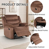 IOMOR Manual Recliner Chair with Overstuffed Arm and Extra-Padded Back, Breathable Fabric Reclining Chair for Adults, Single Sofa for Living Room, Bedroom (Fabric Brown)