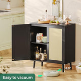 Huuger Buffet Cabinet with Storage, Storage Cabinet with Synthetic Rattan Decor Doors, Accent Cabinet with Solid Wood Feet, Sideboard Cabinet for Hallway, Entry, Living Room, Black Huuger