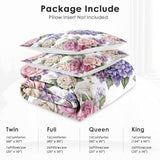 WeCozy Twin Size Comforter Set with Pillowcase, Painting Floral Rose Flower Hydrangea Soft 2 Pcs Bedding for Kids and Adults Bedroom Bed Decor WeCozy