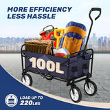 YSSOA Rolling Collapsible Garden Cart Camping Wagon, with 360 Degree Swivel Wheels & Adjustable Handle, 220lbs Weight Capacity,Blue YSSOA