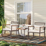 Verano Garden 3 Pieces Rocking Bistro Set, Outdoor Conversation Bistro Chairs and Table Set with Wood Armrest and Soft Cushions, Small Porch Set Balcony Set for Garden, Patio, Yard Verano Garden