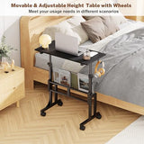 Height Adjustable Standing Desk With Storage, Small Stand Up Desk With wheels, Portable Rolling Desk for Home Office, Mobile Sit Stand Desk for Small Spaces, For Walking Pad Treadmill, Black Huxitocan