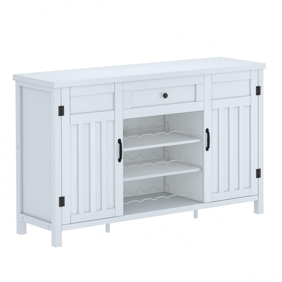 FATORRI Industrial Buffet Cabinet with Storage, Wood Buffet and Sideboard with Wine Rack, Rustic Credenza Coffee Bar Cabinet for Kitchen Dining Room (55.12 Inch, White Oak) FATORRI