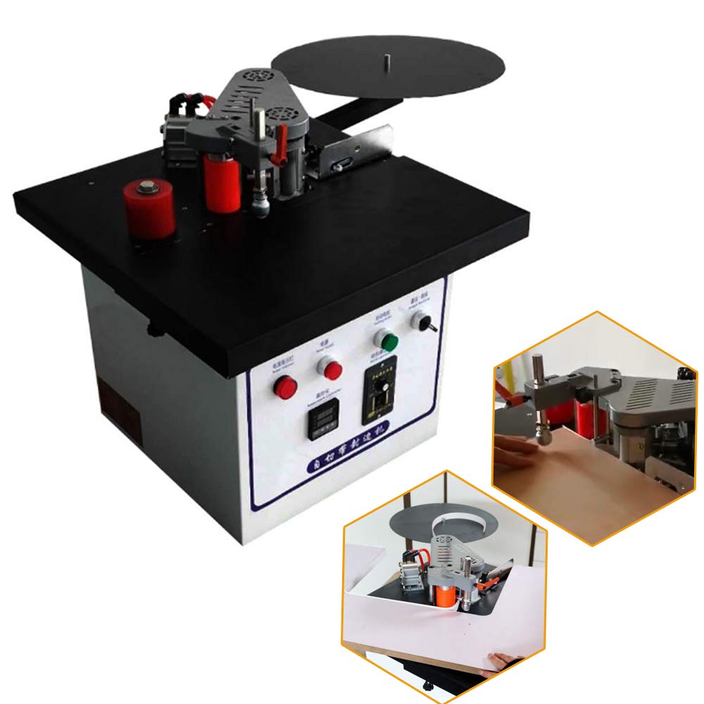 Woodworking Edge Banding Machine, 110V 1200W 1000ML 2-6M/Min Self Cutting Double Gluing Edge Machine Portable Double-sided Coating Curve Straight line for Decoration Industry GOSHET