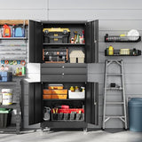Letaya Metal Garage Storage Cabinet with Wheels,Rolling Tool Cabinet with 4 Door Lock-Adjustable Shelves and 2 Drawer for Garage Home Office Utility Room (Black with Wheels) Letaya