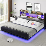 YITAHOME King Floating Bed Frame, Upholstered Platform Bed with RGB LED Lights, Headboard Storage, and Charging Station, No Box Spring Needed,Dark Gray YITAHOME