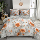 WIVCOMD Warm Orange Printed Duvet Cover Set - Modern Minimalist Bedding with 1 Pillowcases, Watercolor Wildflowers Soft Easy Care Microfibre Quilt Cover, Twin WIVCOMD