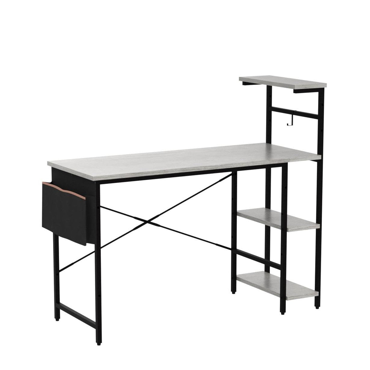 Bestier Gaming Desk with LED Lights, Computer Desk with 4 Tiers Reversible Shelves, 51.3 Inch Home Office Writing Desk with Side Storage Bag, Hooks and Height Adjustable Shelf (Retro Grey Oak) Bestier