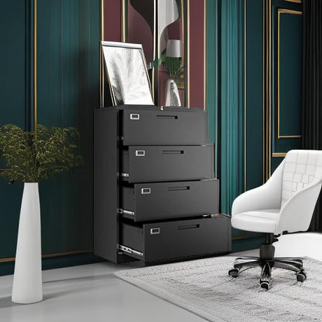 Letaya File Cabinets,4 Drawer Metal Lateral Filing Organization Storage Cabinets with Lock,Home Office for Hanging Files Letter/Legal/F4/A4 Size (Require Assembly) Letaya